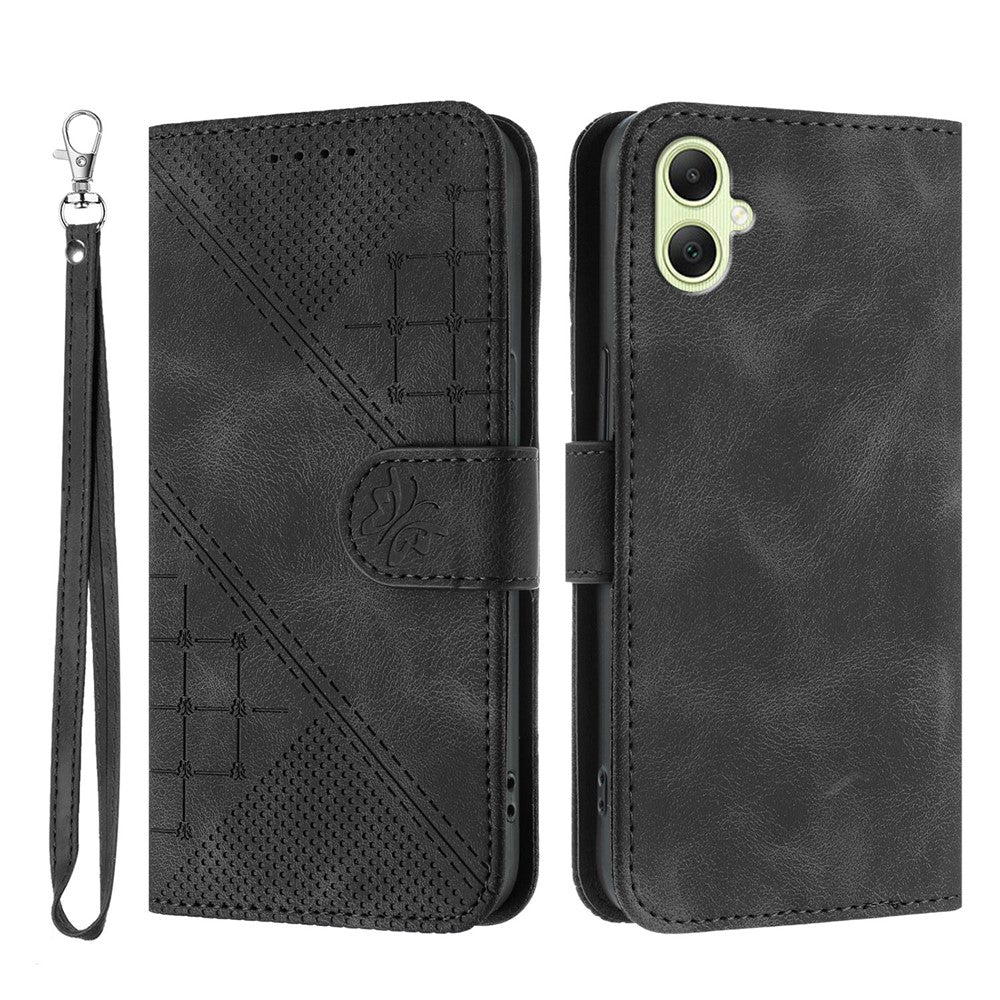 Til Samsung Galaxy A06 5G / Galaxy A06 4G Pung Etui i Læder med Sommerfugleblomst-præg og Rem