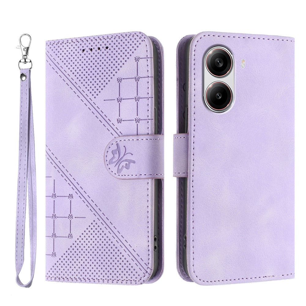 For Xiaomi Redmi Turbo 4 5G / Xiaomi Poco X7 Pro 5G Leather Wallet Case Butterfly Flower Imprinted Phone Cover with Strap