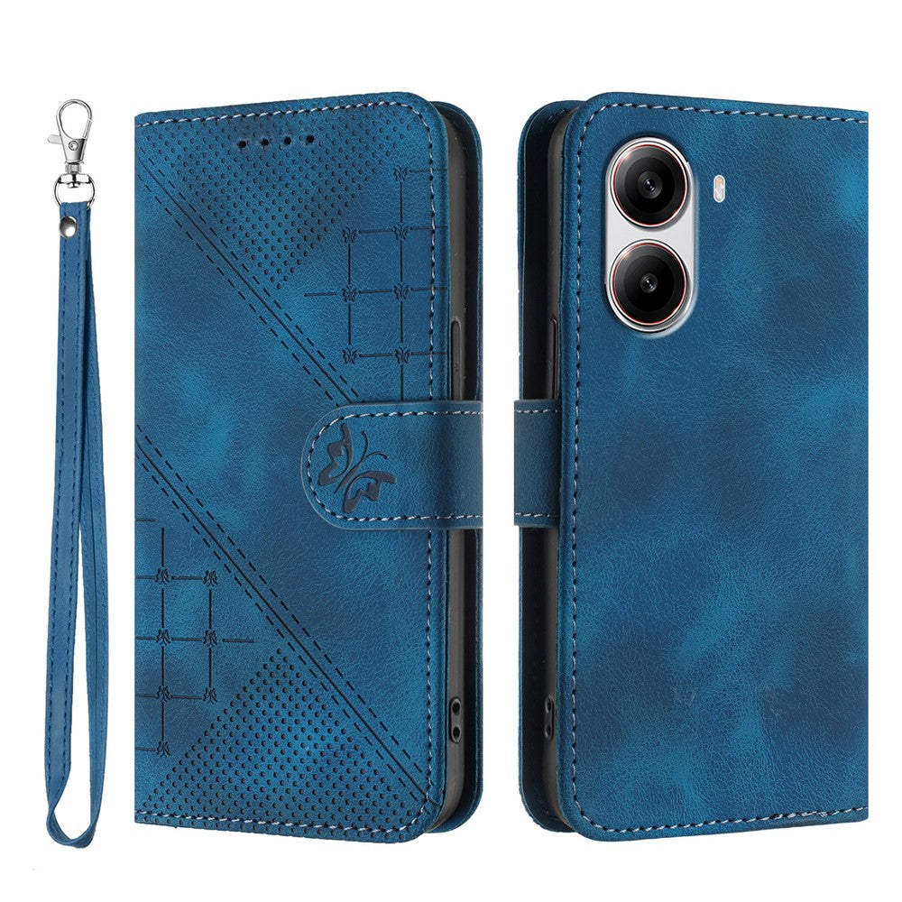 For Xiaomi Redmi Turbo 4 5G / Xiaomi Poco X7 Pro 5G Leather Wallet Case Butterfly Flower Imprinted Phone Cover with Strap