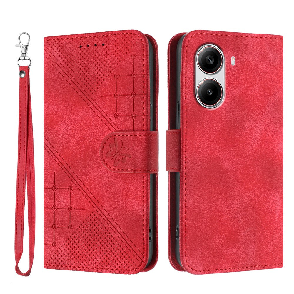 For Xiaomi Redmi Turbo 4 5G / Xiaomi Poco X7 Pro 5G Leather Wallet Case Butterfly Flower Imprinted Phone Cover with Strap