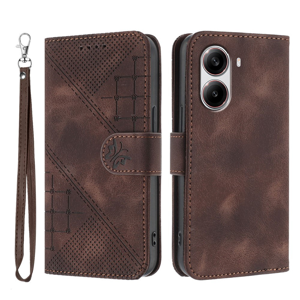 For Xiaomi Redmi Turbo 4 5G / Xiaomi Poco X7 Pro 5G Leather Wallet Case Butterfly Flower Imprinted Phone Cover with Strap