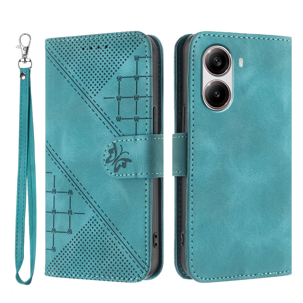 For Xiaomi Redmi Turbo 4 5G / Xiaomi Poco X7 Pro 5G Leather Wallet Case Butterfly Flower Imprinted Phone Cover with Strap