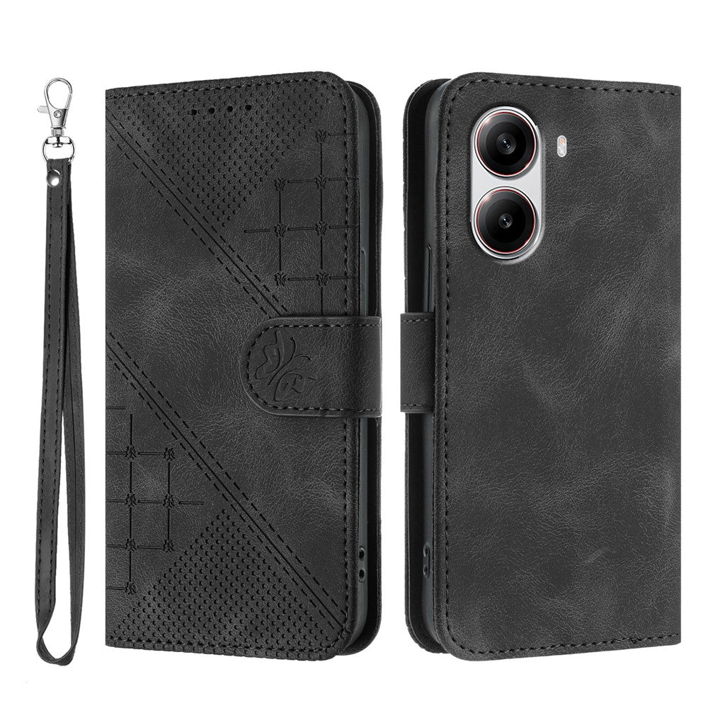For Xiaomi Redmi Turbo 4 5G / Xiaomi Poco X7 Pro 5G Leather Wallet Case Butterfly Flower Imprinted Phone Cover with Strap
