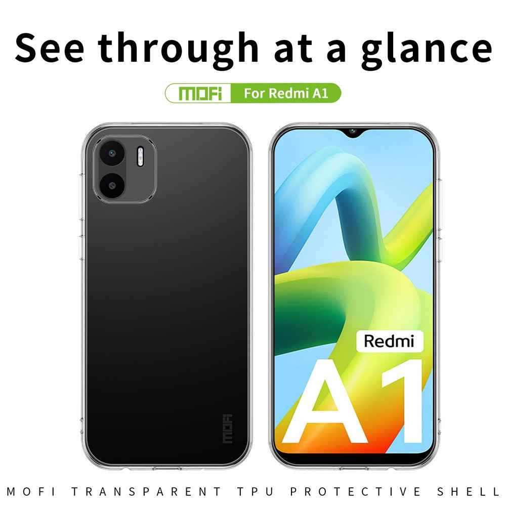 MOFI for Xiaomi Redmi A1 4G / A2 4G Protective Phone Cover, Scratch Proof Clear Crystal TPU Shell Not-Yellowing Case