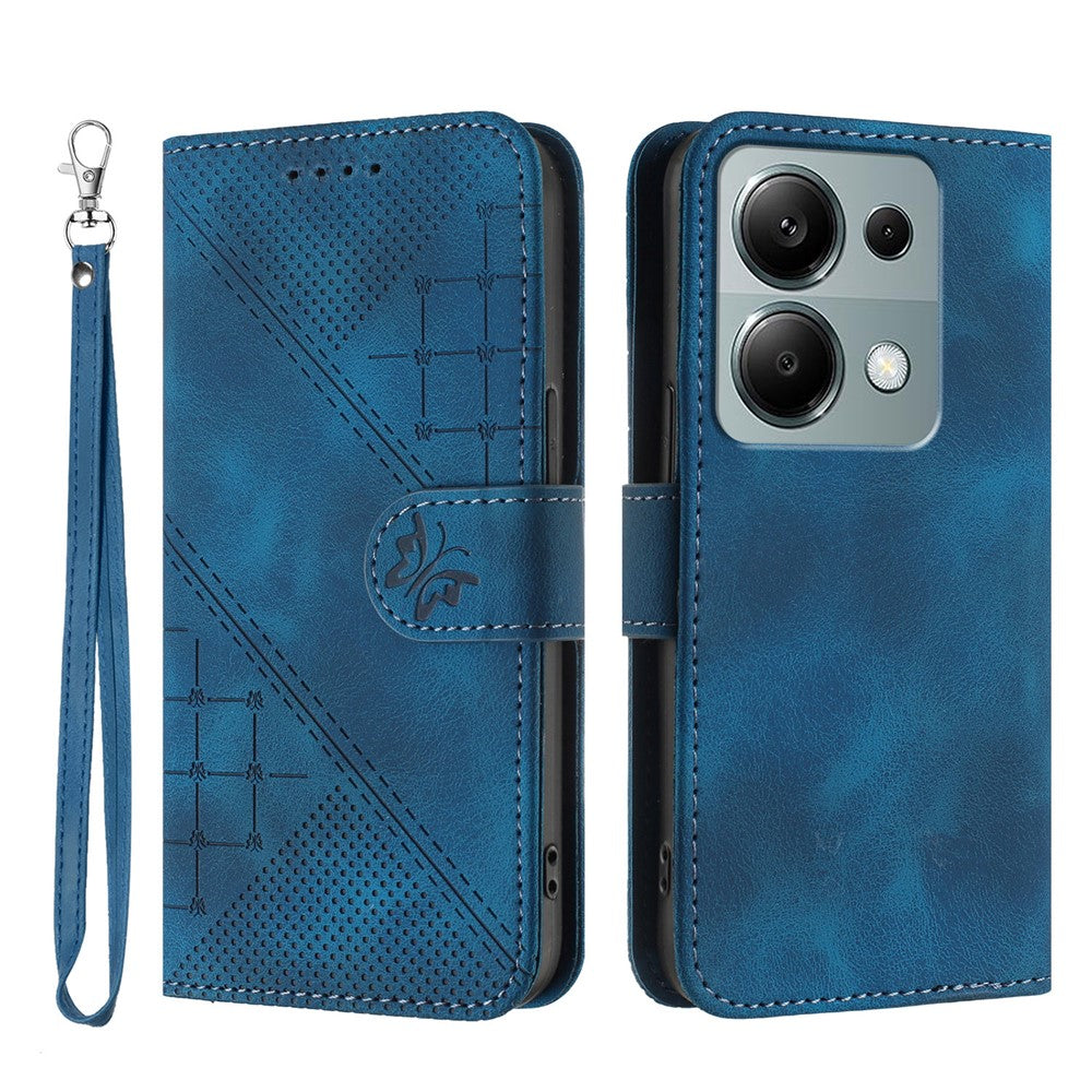For Xiaomi Poco M6 Pro 4G / Xiaomi Redmi Note 13 Pro 4G Leather Wallet Case Butterfly Flower Imprinted Phone Cover with Strap