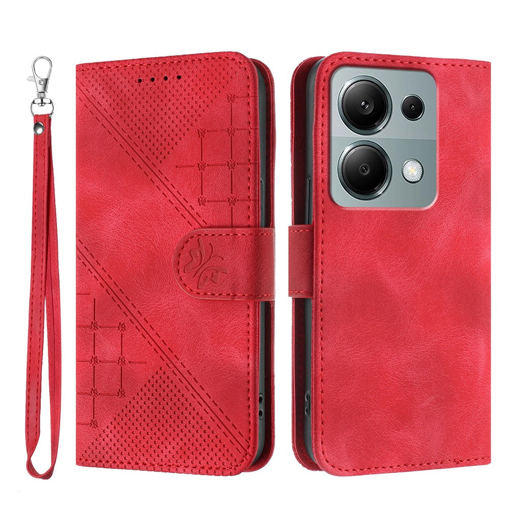 For Xiaomi Poco M6 Pro 4G / Xiaomi Redmi Note 13 Pro 4G Leather Wallet Case Butterfly Flower Imprinted Phone Cover with Strap