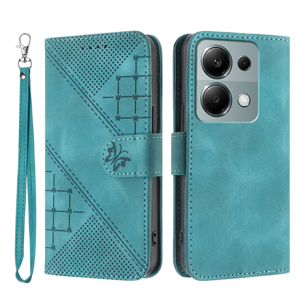 For Xiaomi Poco M6 Pro 4G / Xiaomi Redmi Note 13 Pro 4G Leather Wallet Case Butterfly Flower Imprinted Phone Cover with Strap