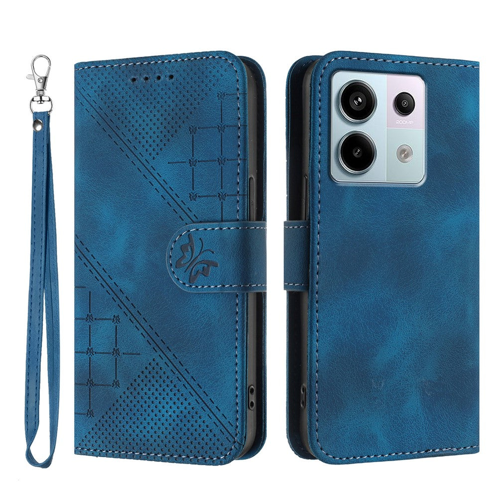 For Xiaomi Poco X6 5G / Xiaomi Redmi Note 13 Pro 5G Leather Wallet Case Butterfly Flower Imprinted Phone Cover with Strap