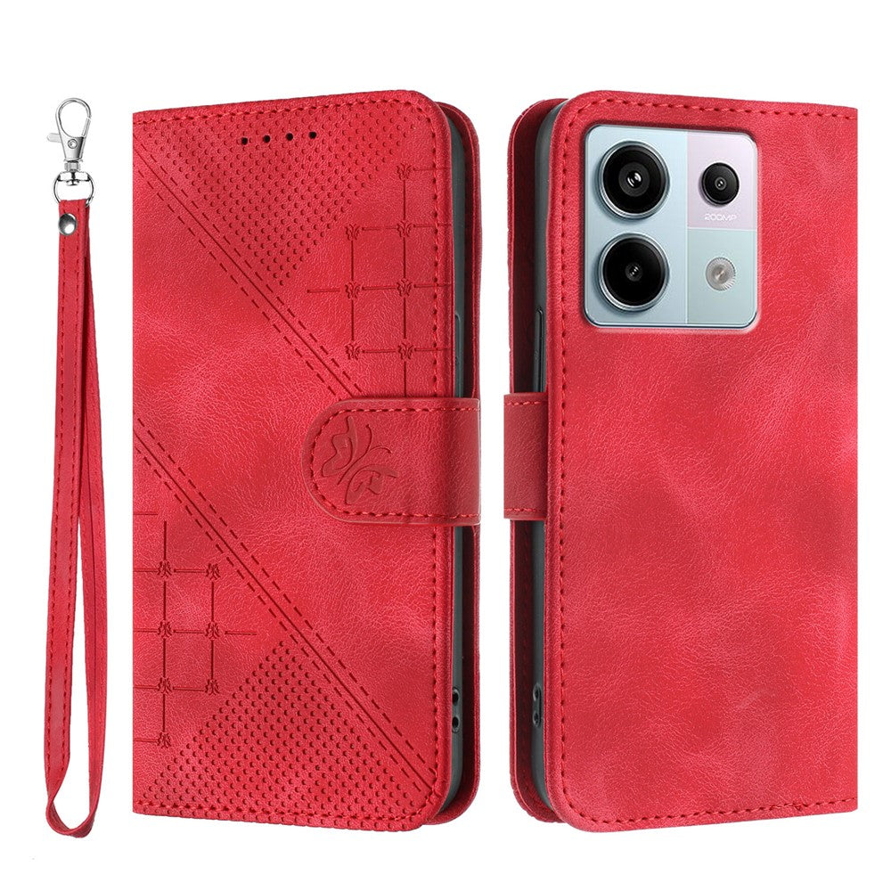 For Xiaomi Poco X6 5G / Xiaomi Redmi Note 13 Pro 5G Leather Wallet Case Butterfly Flower Imprinted Phone Cover with Strap