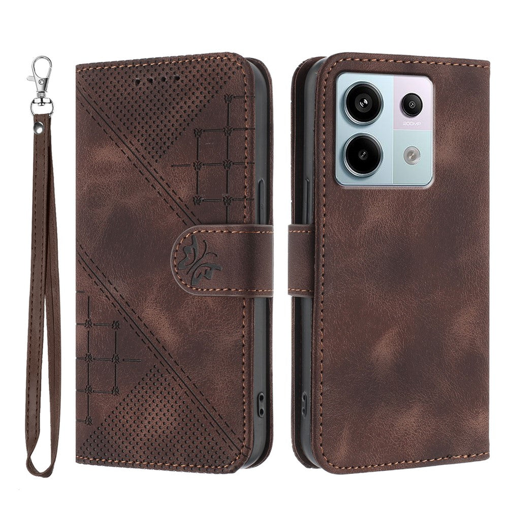 For Xiaomi Poco X6 5G / Xiaomi Redmi Note 13 Pro 5G Leather Wallet Case Butterfly Flower Imprinted Phone Cover with Strap