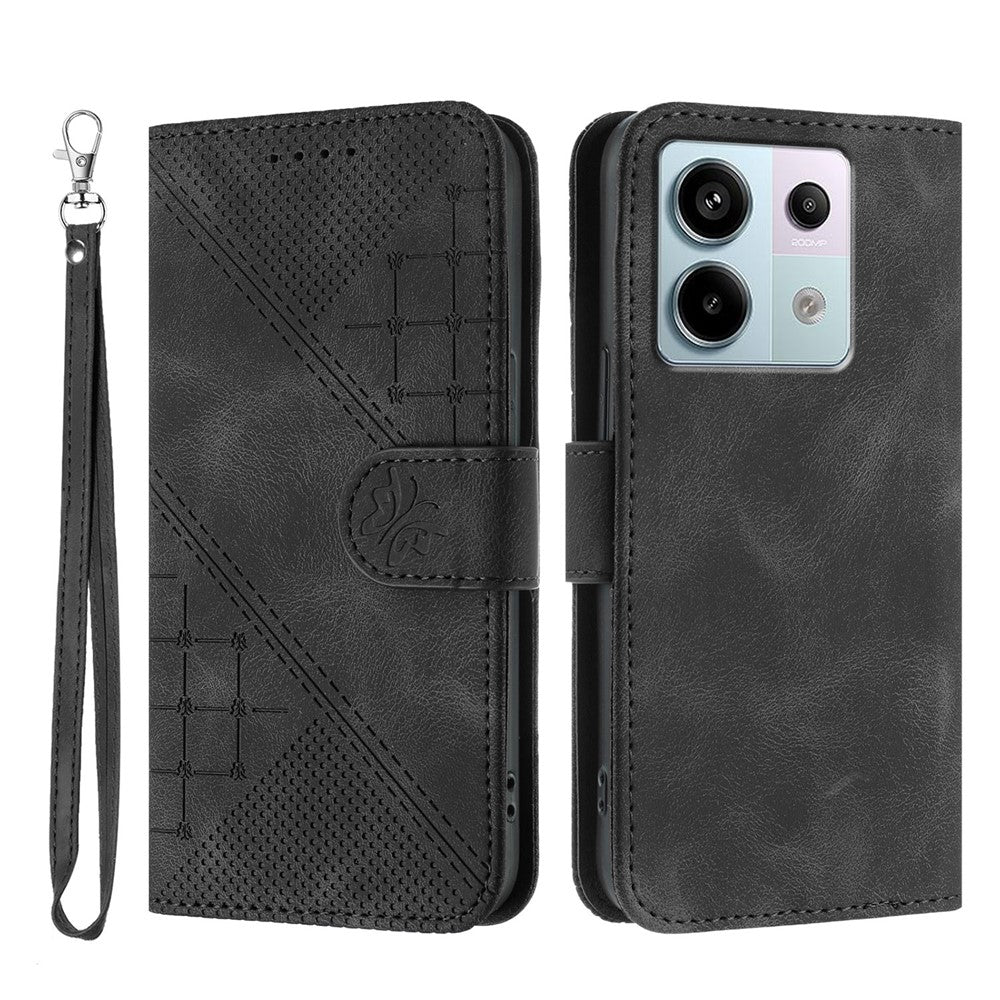 For Xiaomi Poco X6 5G / Xiaomi Redmi Note 13 Pro 5G Leather Wallet Case Butterfly Flower Imprinted Phone Cover with Strap
