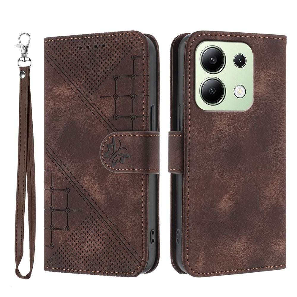 For Xiaomi Redmi Note 13 4G Leather Wallet Case Butterfly Flower Imprinted Phone Cover with Strap