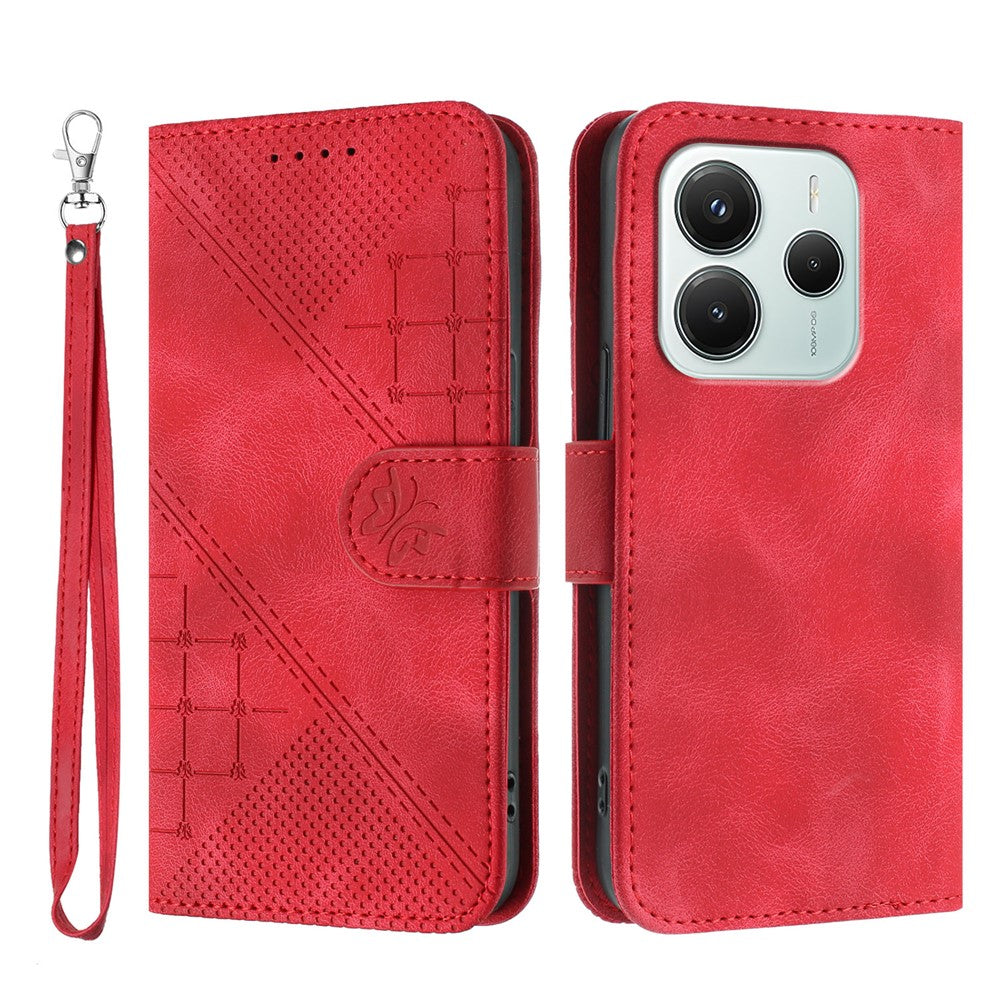 For Xiaomi Redmi Note 14 4G (164.84mm) Leather Wallet Case Butterfly Flower Imprinted Phone Cover with Strap