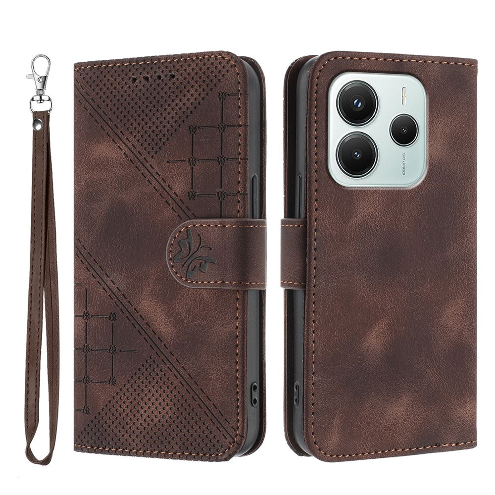 For Xiaomi Redmi Note 14 4G (164.84mm) Leather Wallet Case Butterfly Flower Imprinted Phone Cover with Strap