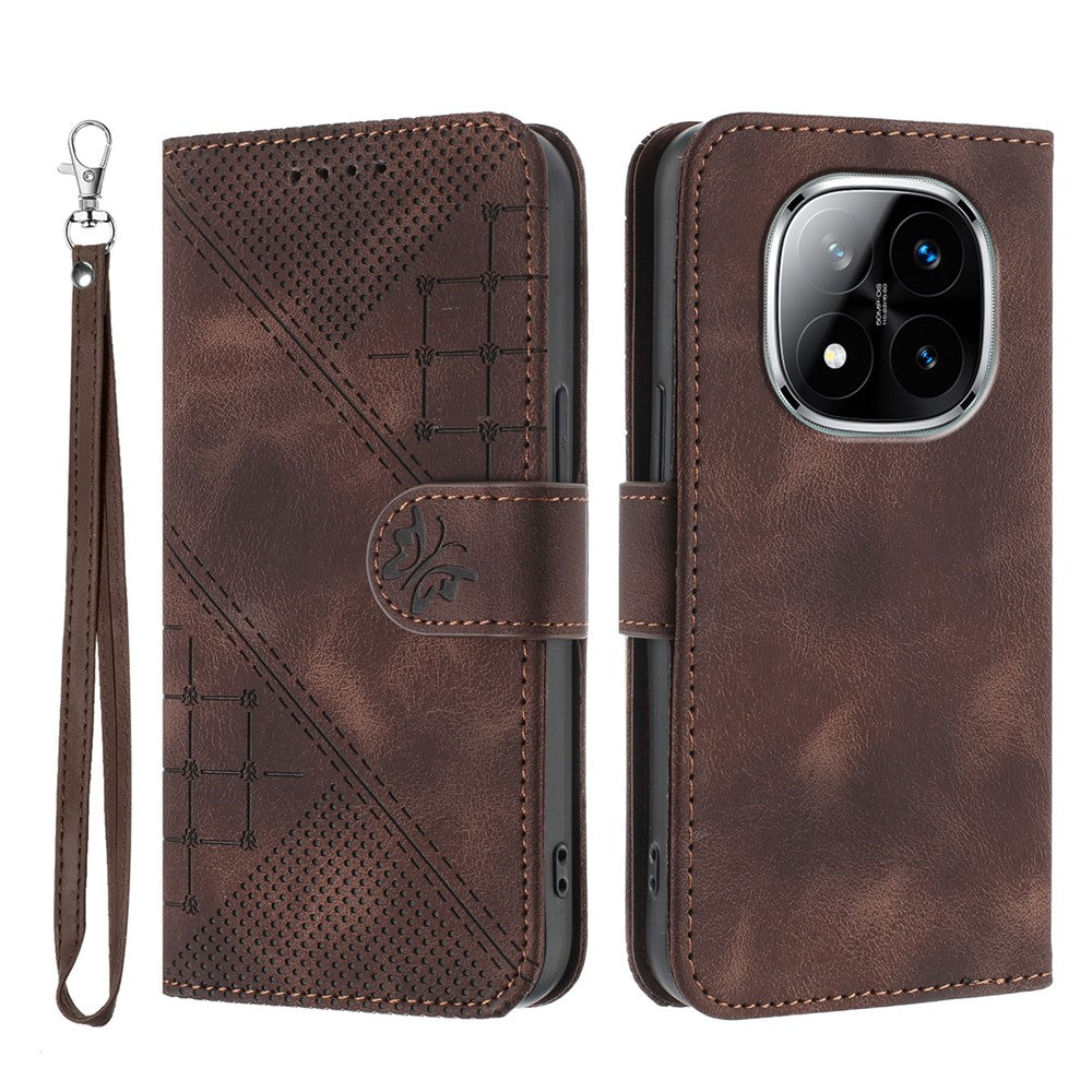 Xiaomi Redmi Note 14 Pro+ 5G / Xiaomi Redmi Note 14 Pro 5G Läderplånboksfodral med fjärilsblomma och rem