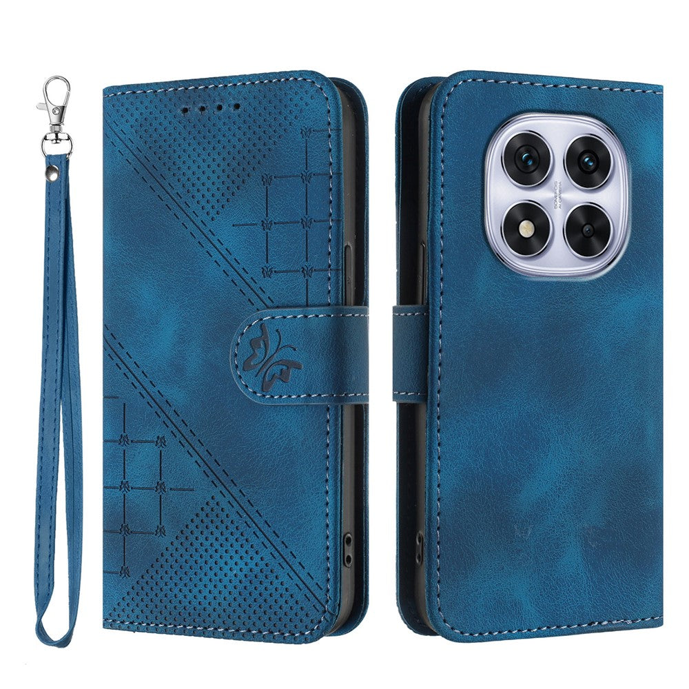 For Xiaomi Redmi Note 14 Pro 4G Leather Wallet Case Butterfly Flower Imprinted Phone Cover with Strap