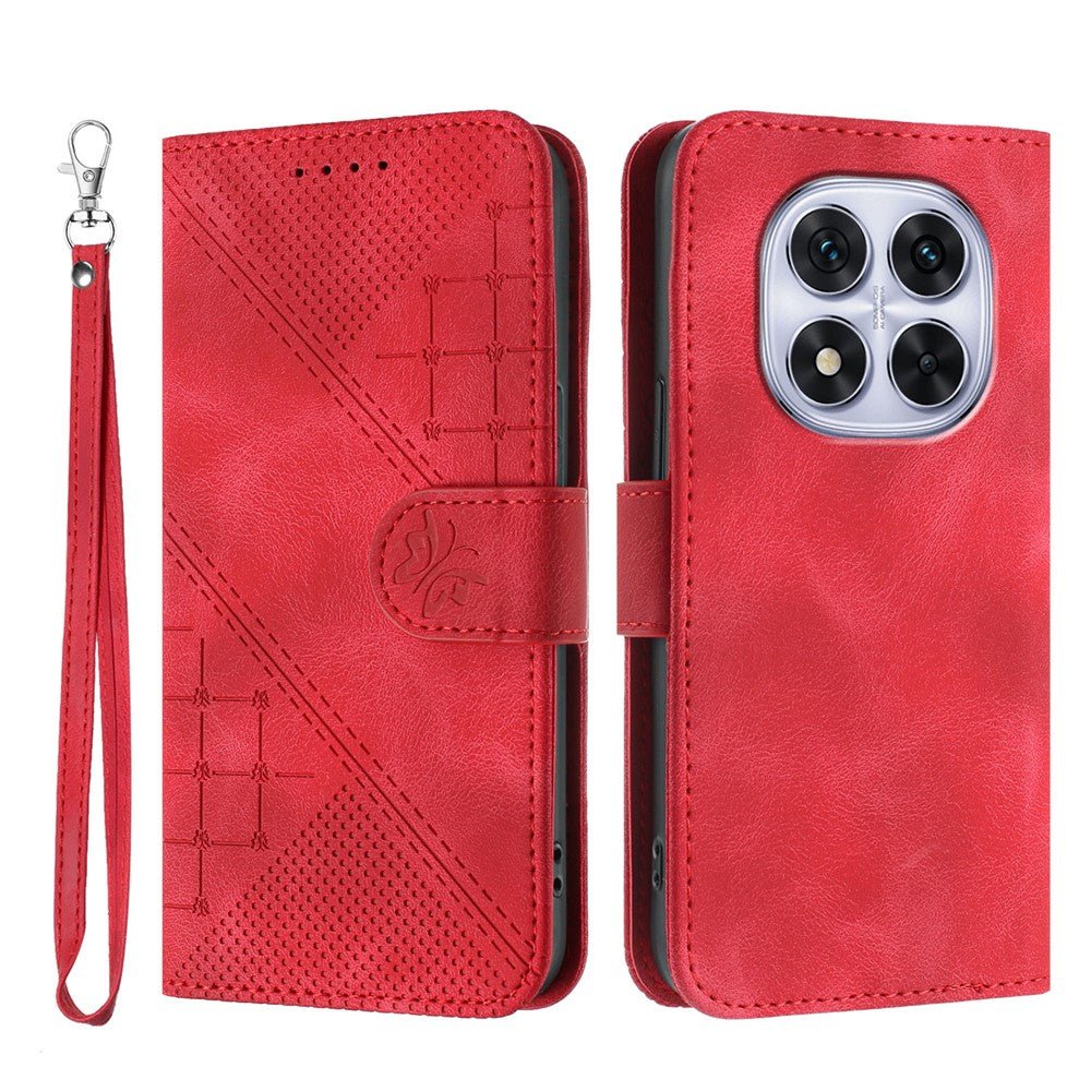 For Xiaomi Redmi Note 14 Pro 4G Leather Wallet Case Butterfly Flower Imprinted Phone Cover with Strap