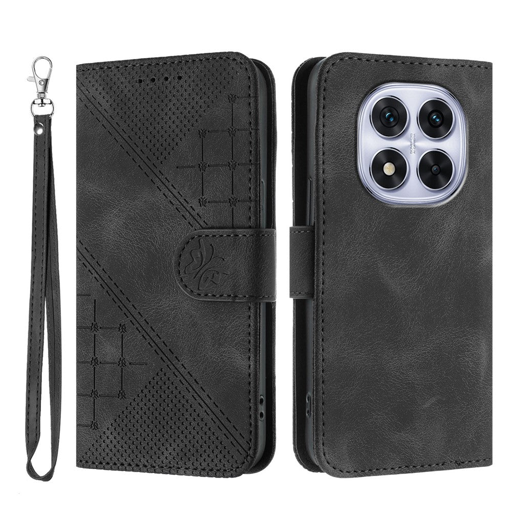 For Xiaomi Redmi Note 14 Pro 4G Leather Wallet Case Butterfly Flower Imprinted Phone Cover with Strap