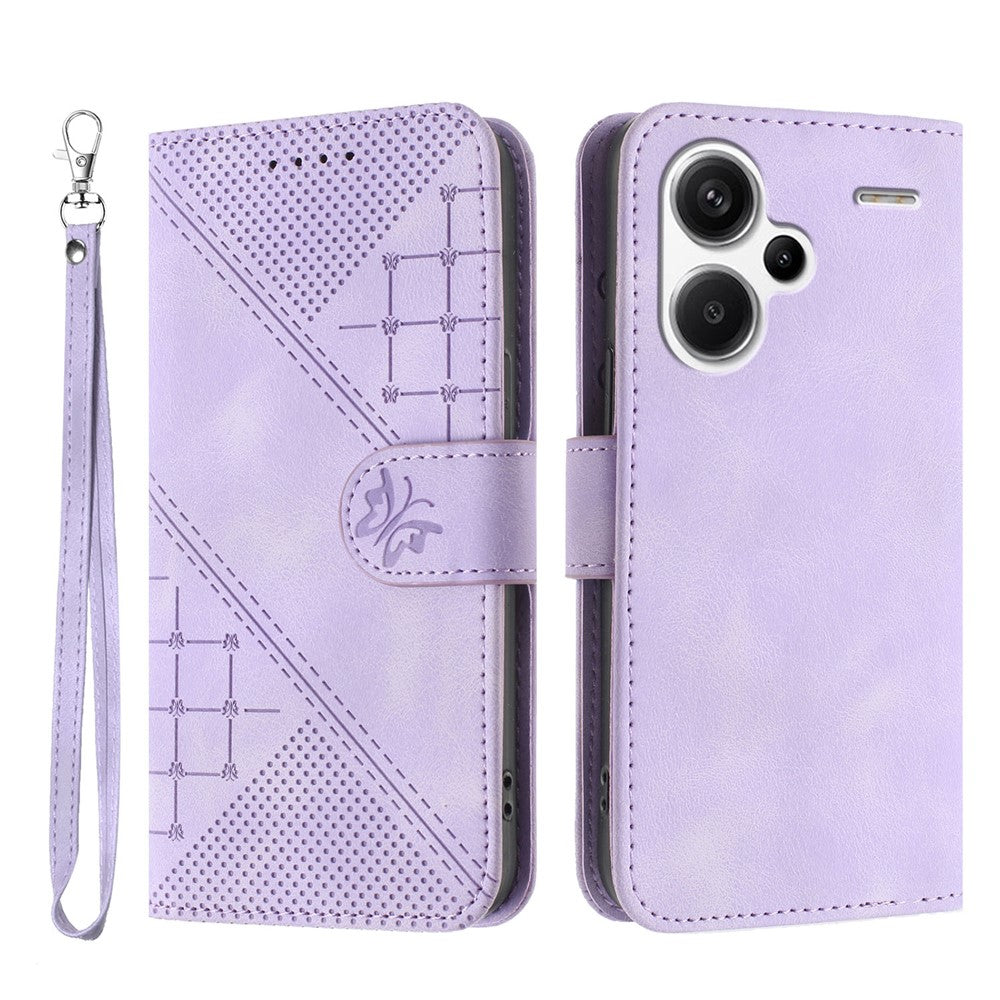 For Xiaomi Redmi Note 13 Pro+ 5G Leather Wallet Case Butterfly Flower Imprinted Phone Cover with Strap