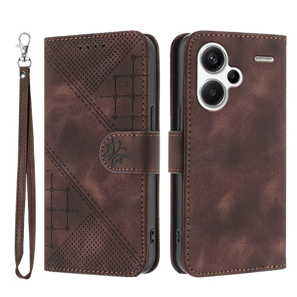 For Xiaomi Redmi Note 13 Pro+ 5G Leather Wallet Case Butterfly Flower Imprinted Phone Cover with Strap
