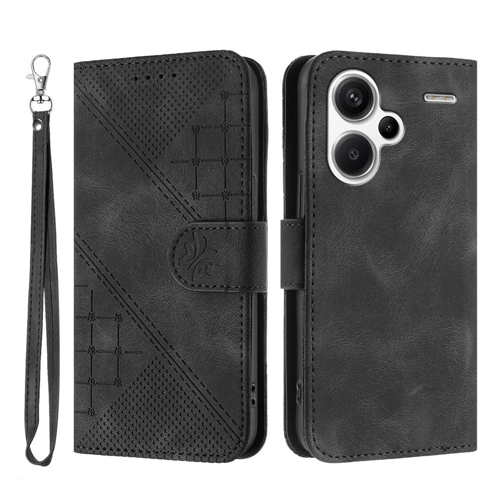 For Xiaomi Redmi Note 13 Pro+ 5G Leather Wallet Case Butterfly Flower Imprinted Phone Cover with Strap