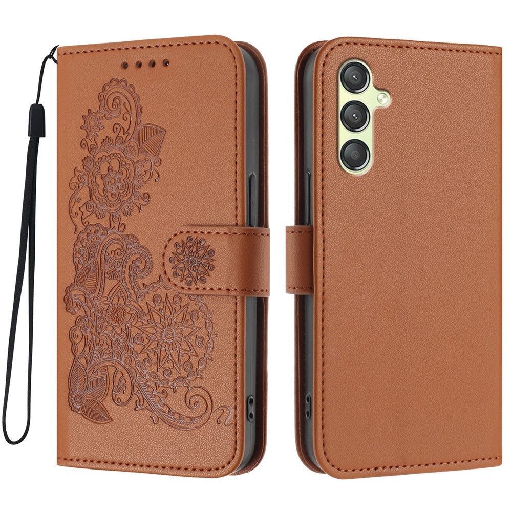 Samsung Galaxy A24 4G (162,1 x 77,6 x 8,3 mm) mobilcover med mandala- og blomstermotiv, læderteg­nebogsetui med rem