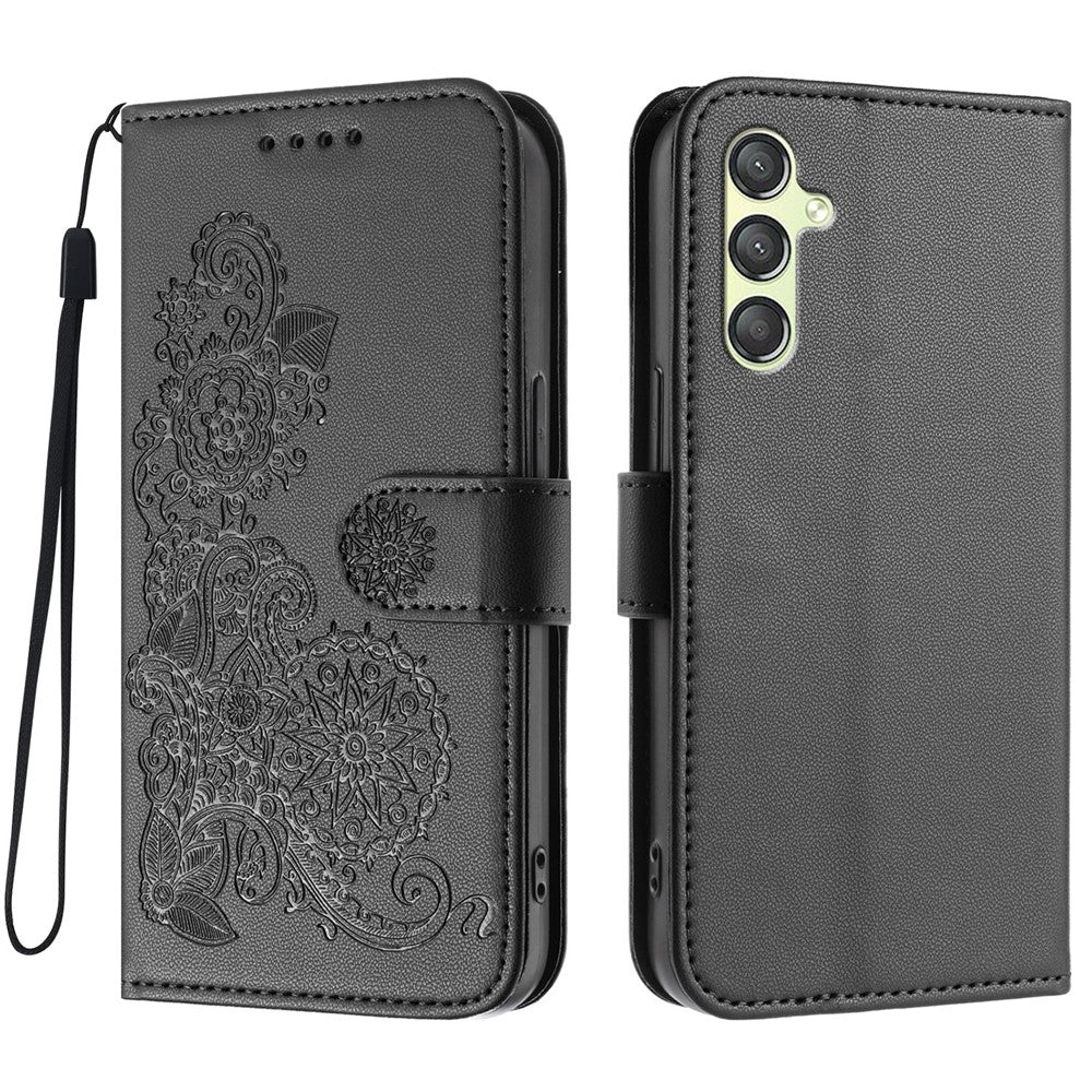 Samsung Galaxy A24 4G (162,1 x 77,6 x 8,3 mm) mobilcover med mandala- og blomstermotiv, læderteg­nebogsetui med rem