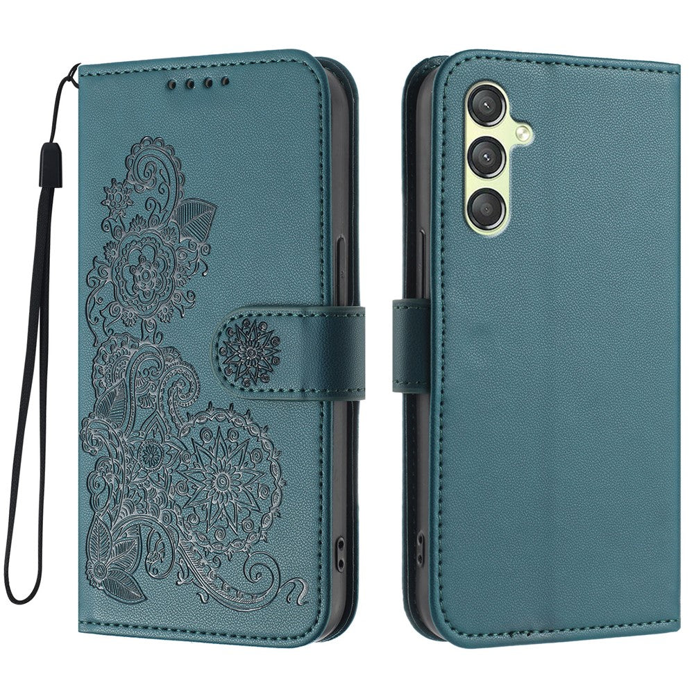 Samsung Galaxy A24 4G (162,1 x 77,6 x 8,3 mm) mobilcover med mandala- og blomstermotiv, læderteg­nebogsetui med rem