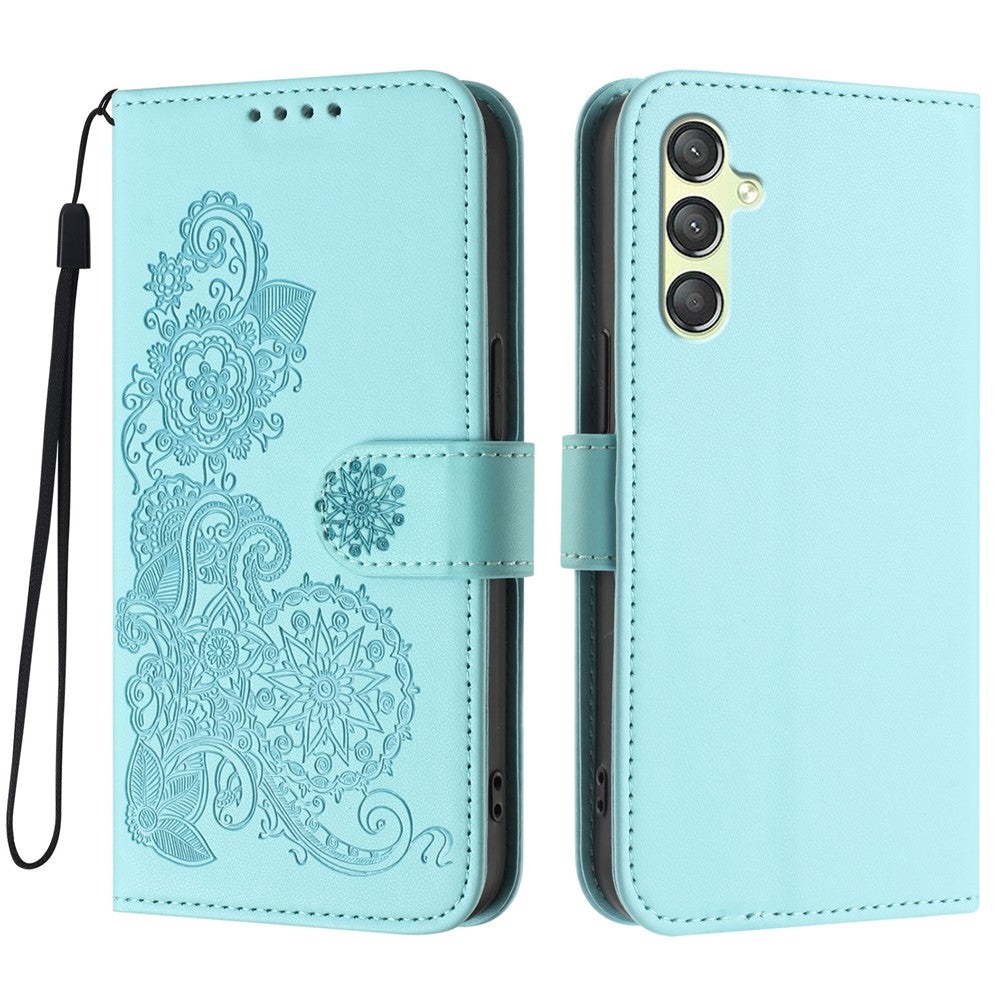 Samsung Galaxy A24 4G (162,1 x 77,6 x 8,3 mm) mobilcover med mandala- og blomstermotiv, læderteg­nebogsetui med rem