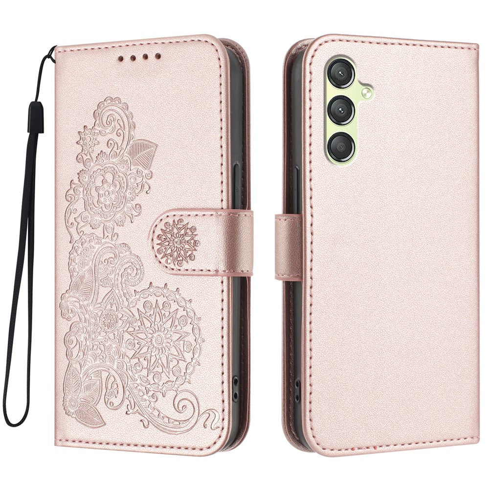 Samsung Galaxy A24 4G (162,1 x 77,6 x 8,3 mm) mobilcover med mandala- og blomstermotiv, læderteg­nebogsetui med rem