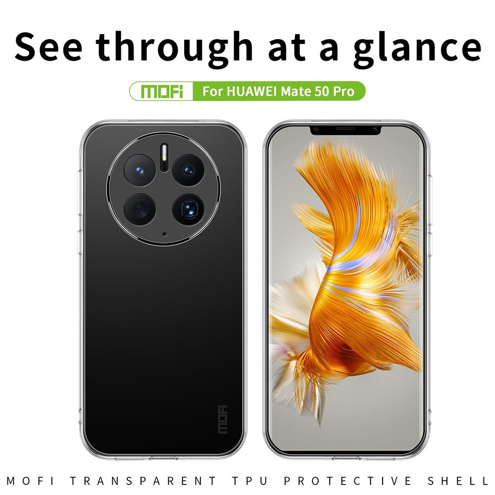 MOFI for Huawei Mate 50 Pro 4G Shockproof TPU Shell, Clear Crystal Not-Yellowing Case Protective Phone Cover