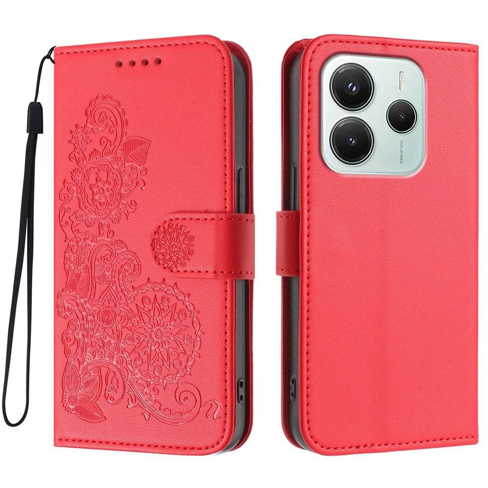 Xiaomi Redmi Note 14 4G (164.84mm) Mobilskal Mandala Blomma Läderplånbok Mobilskal med Rem