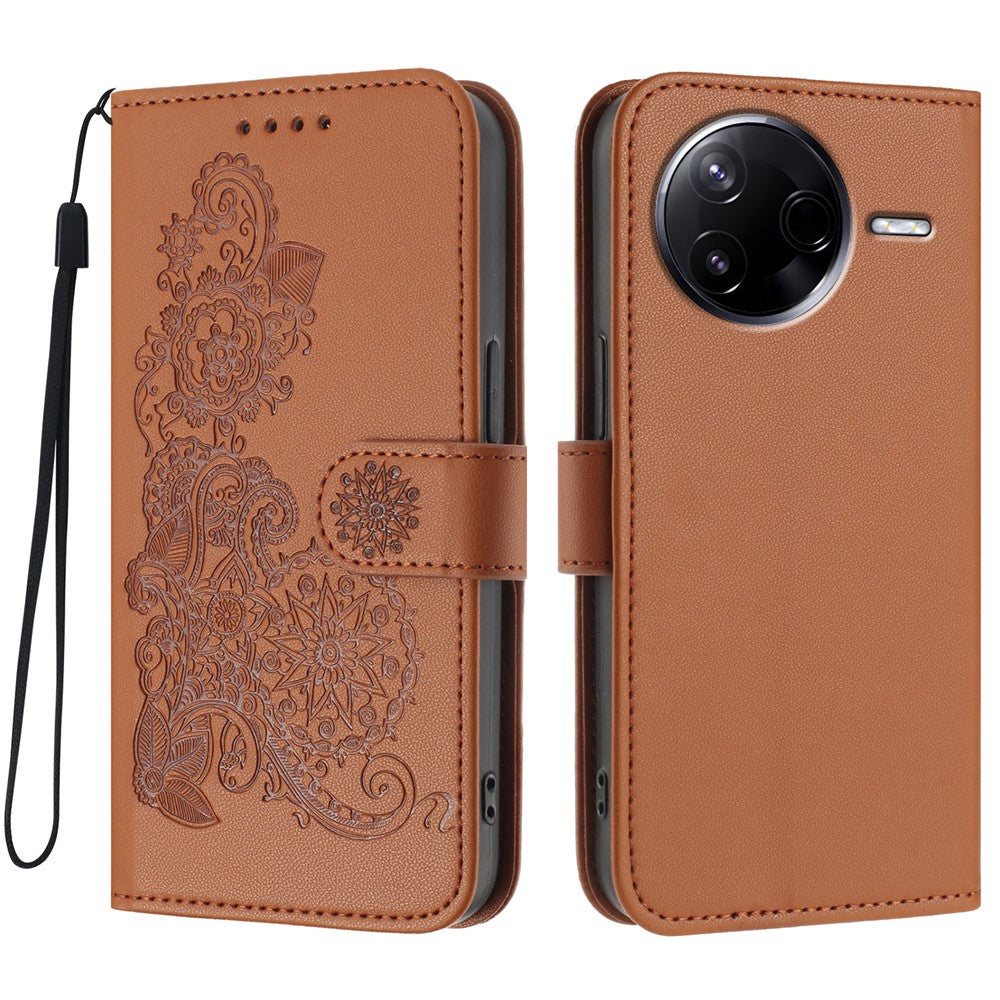 Xiaomi Redmi K80 5G / Xiaomi Poco F7 Pro 5G-mobilcover med mandalablomst, læderpung og rem