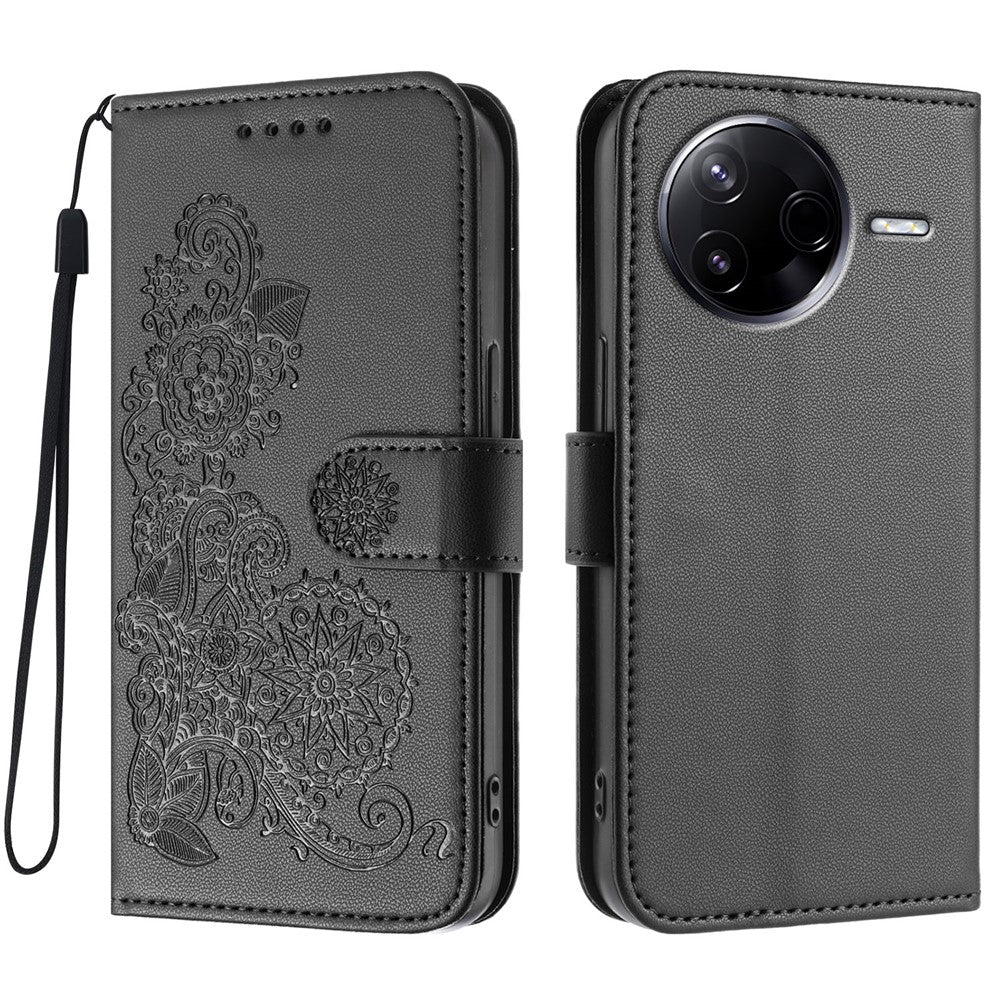 Xiaomi Redmi K80 5G / Xiaomi Poco F7 Pro 5G-mobilcover med mandalablomst, læderpung og rem
