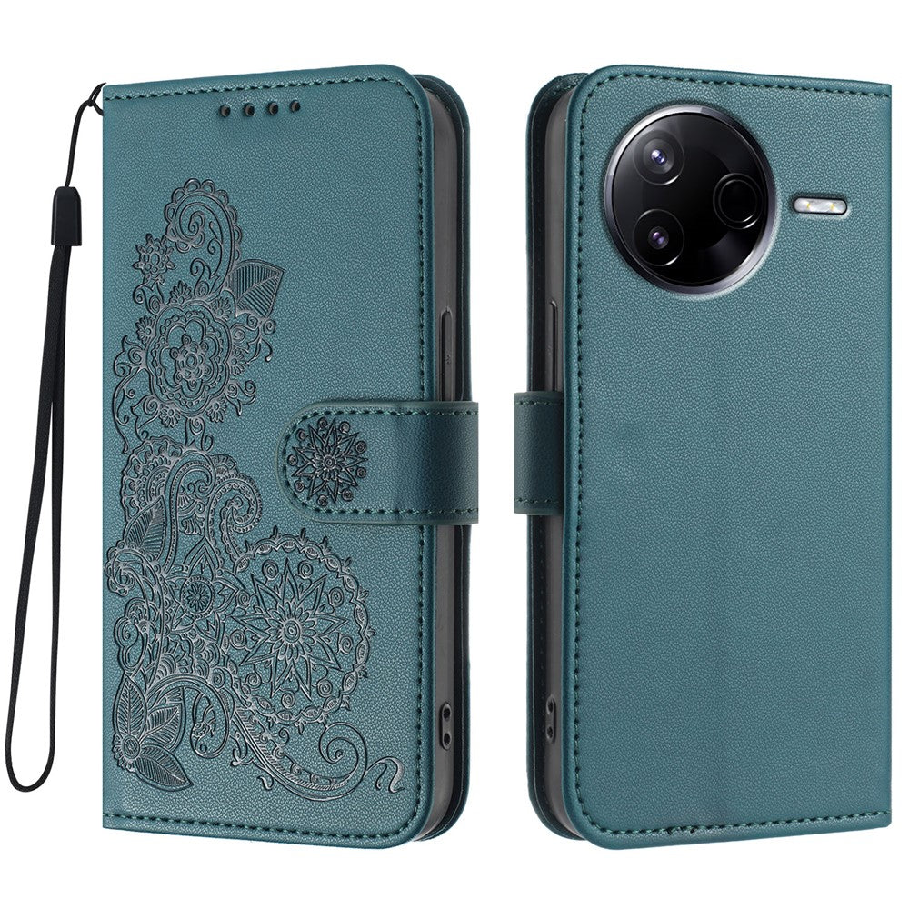 Xiaomi Redmi K80 5G / Xiaomi Poco F7 Pro 5G-mobilcover med mandalablomst, læderpung og rem