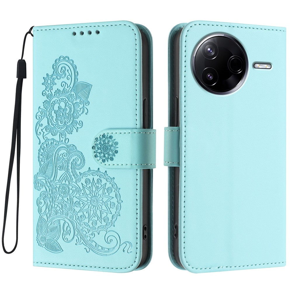 Xiaomi Redmi K80 5G / Xiaomi Poco F7 Pro 5G-mobilcover med mandalablomst, læderpung og rem