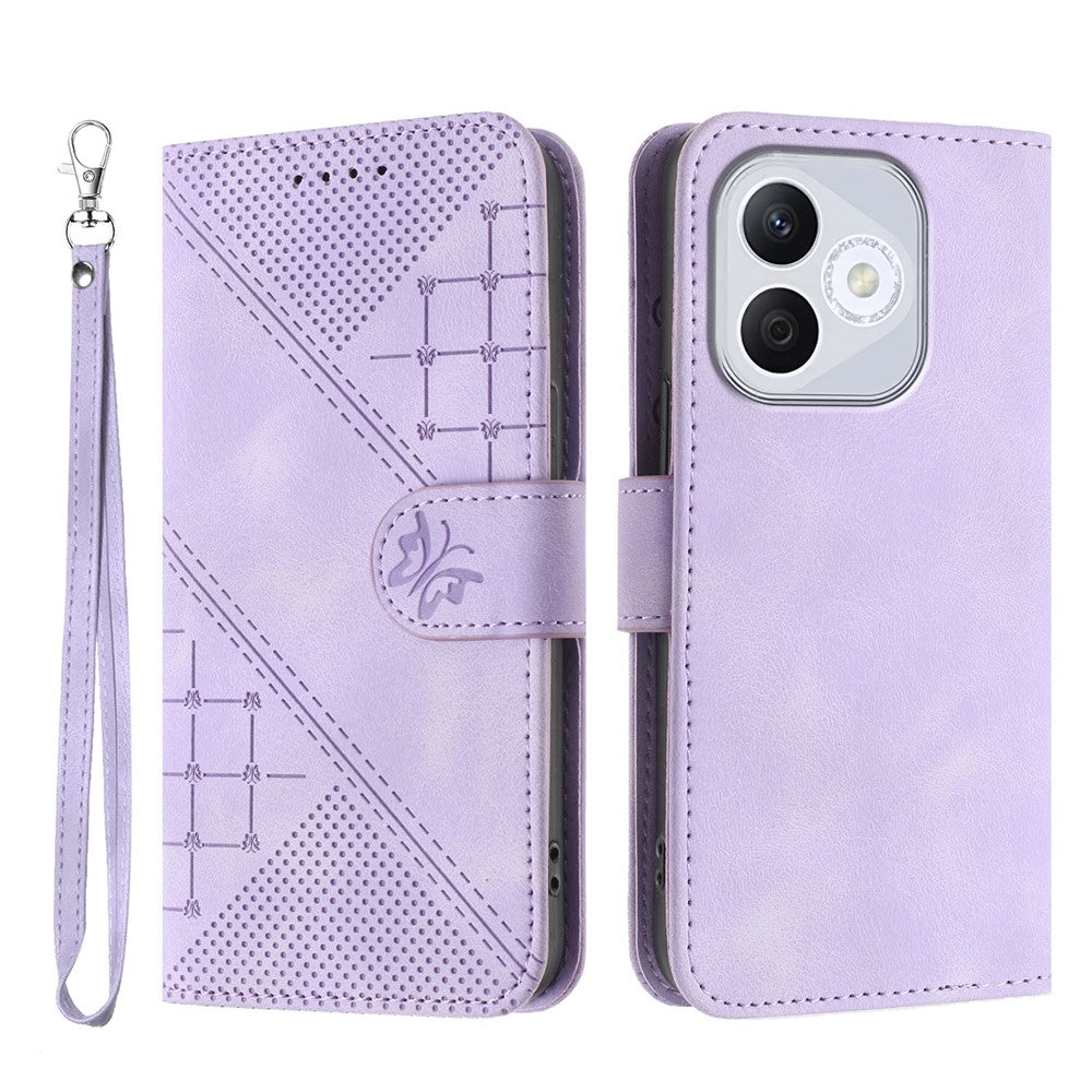For Honor 400 Lite 5G Leather Wallet Case Butterfly Flower Imprinted Phone Cover with Strap
