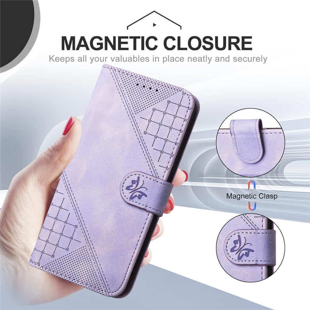 For Honor 400 Lite 5G Leather Wallet Case Butterfly Flower Imprinted Phone Cover with Strap