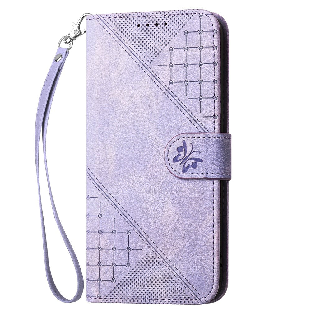 For Honor 400 Lite 5G Leather Wallet Case Butterfly Flower Imprinted Phone Cover with Strap