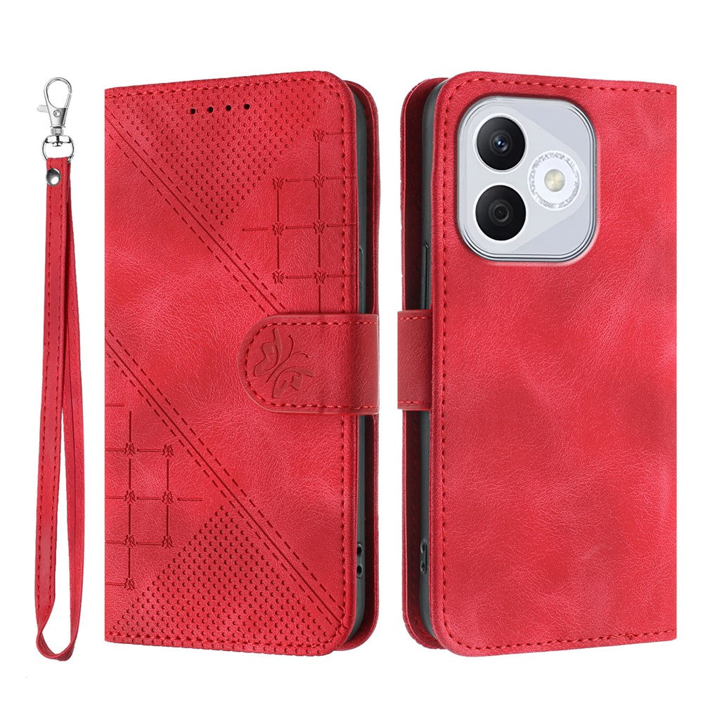 For Honor 400 Lite 5G Leather Wallet Case Butterfly Flower Imprinted Phone Cover with Strap
