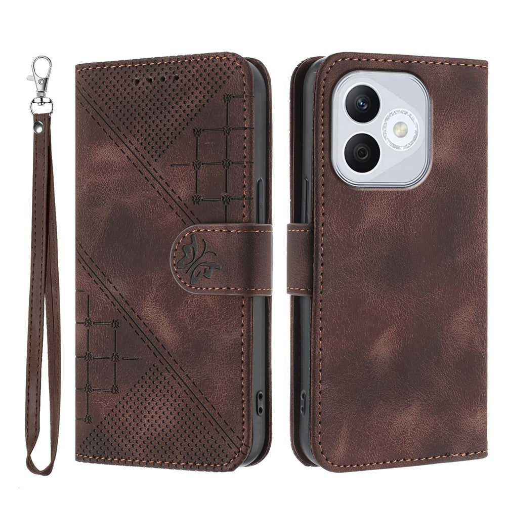 For Honor 400 Lite 5G Leather Wallet Case Butterfly Flower Imprinted Phone Cover with Strap