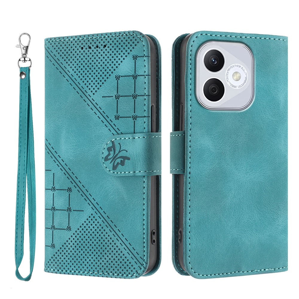 For Honor 400 Lite 5G Leather Wallet Case Butterfly Flower Imprinted Phone Cover with Strap