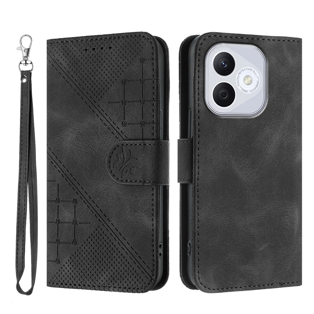 For Honor 400 Lite 5G Leather Wallet Case Butterfly Flower Imprinted Phone Cover with Strap
