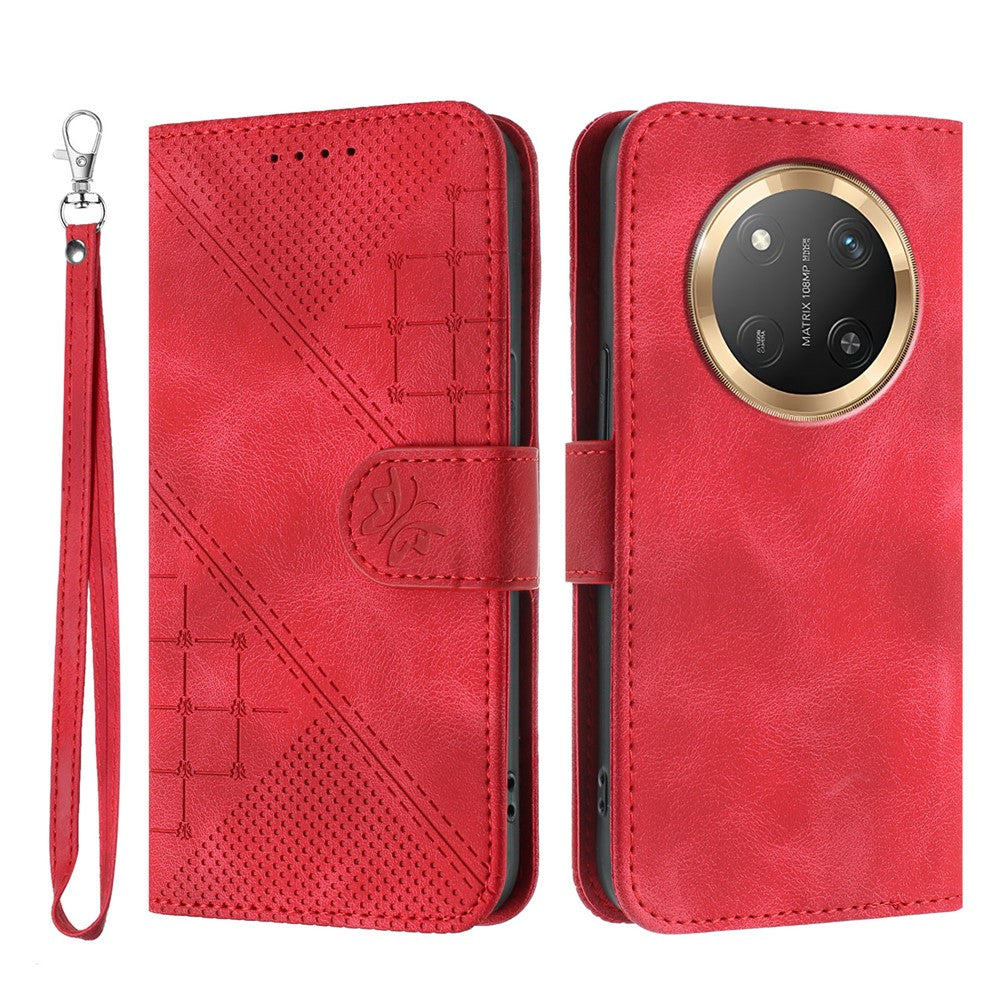 For Honor X60 Pro 5G / Honor Magic7 Lite 5G / Honor X9c 5G Leather Wallet Case Butterfly Flower Imprinted Phone Cover with Strap