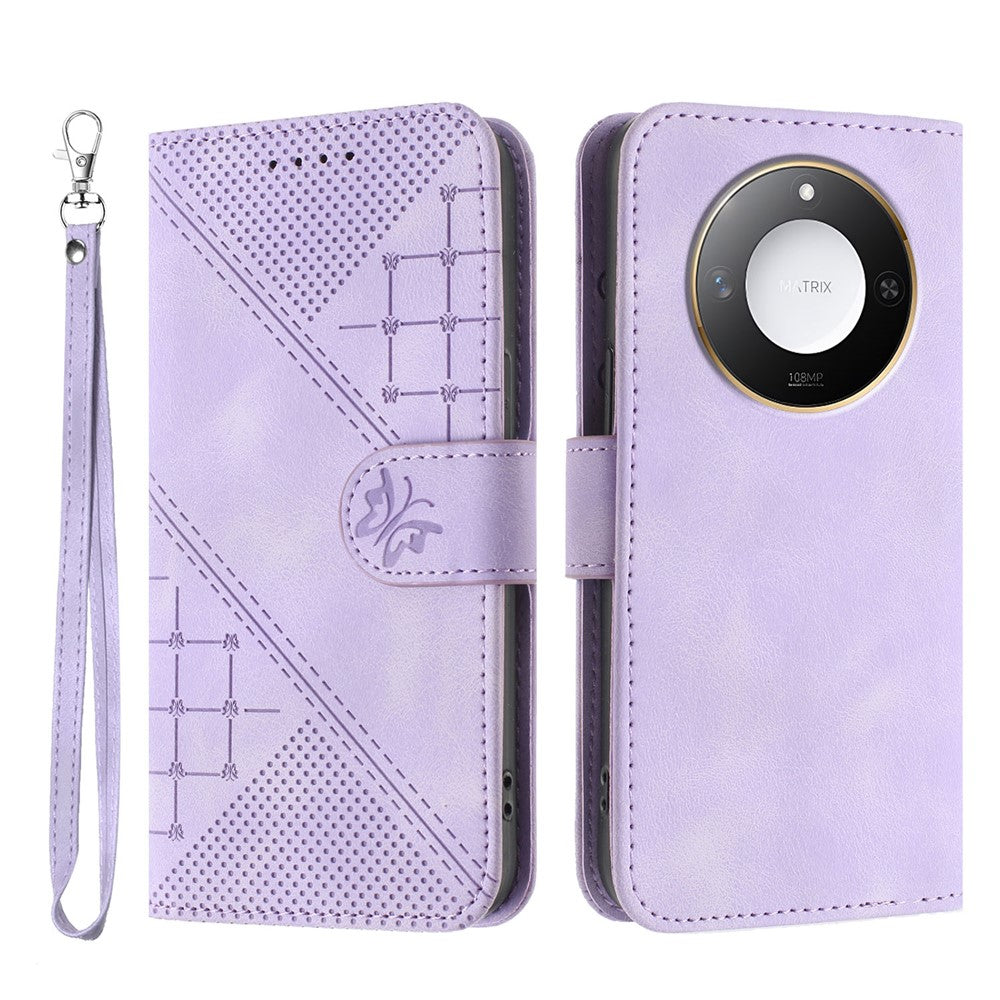 For Honor X9c Smart 5G / Honor X60 5G Leather Wallet Case Butterfly Flower Imprinted Phone Cover with Strap