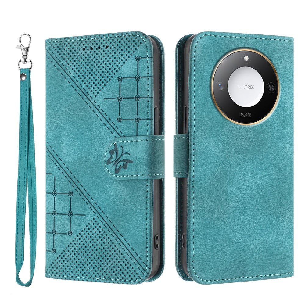 For Honor X9c Smart 5G / Honor X60 5G Leather Wallet Case Butterfly Flower Imprinted Phone Cover with Strap