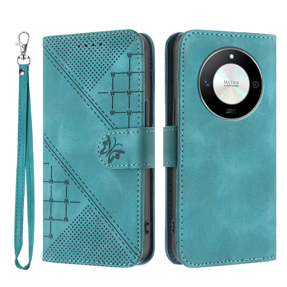 For Honor Magic6 Lite 5G / Honor X9b 5G / Honor X50 5G Leather Wallet Case Butterfly Flower Imprinted Phone Cover with Strap