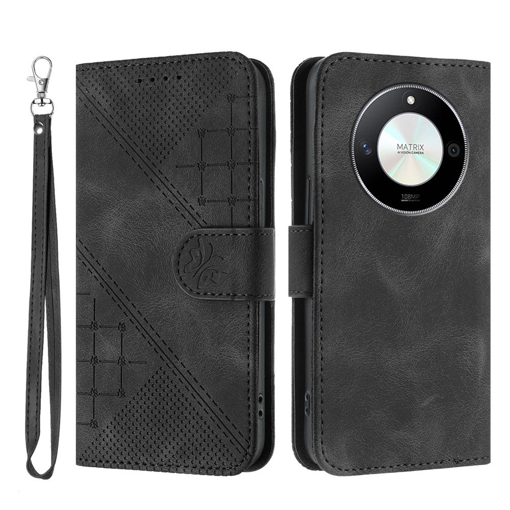 For Honor Magic6 Lite 5G / Honor X9b 5G / Honor X50 5G Leather Wallet Case Butterfly Flower Imprinted Phone Cover with Strap