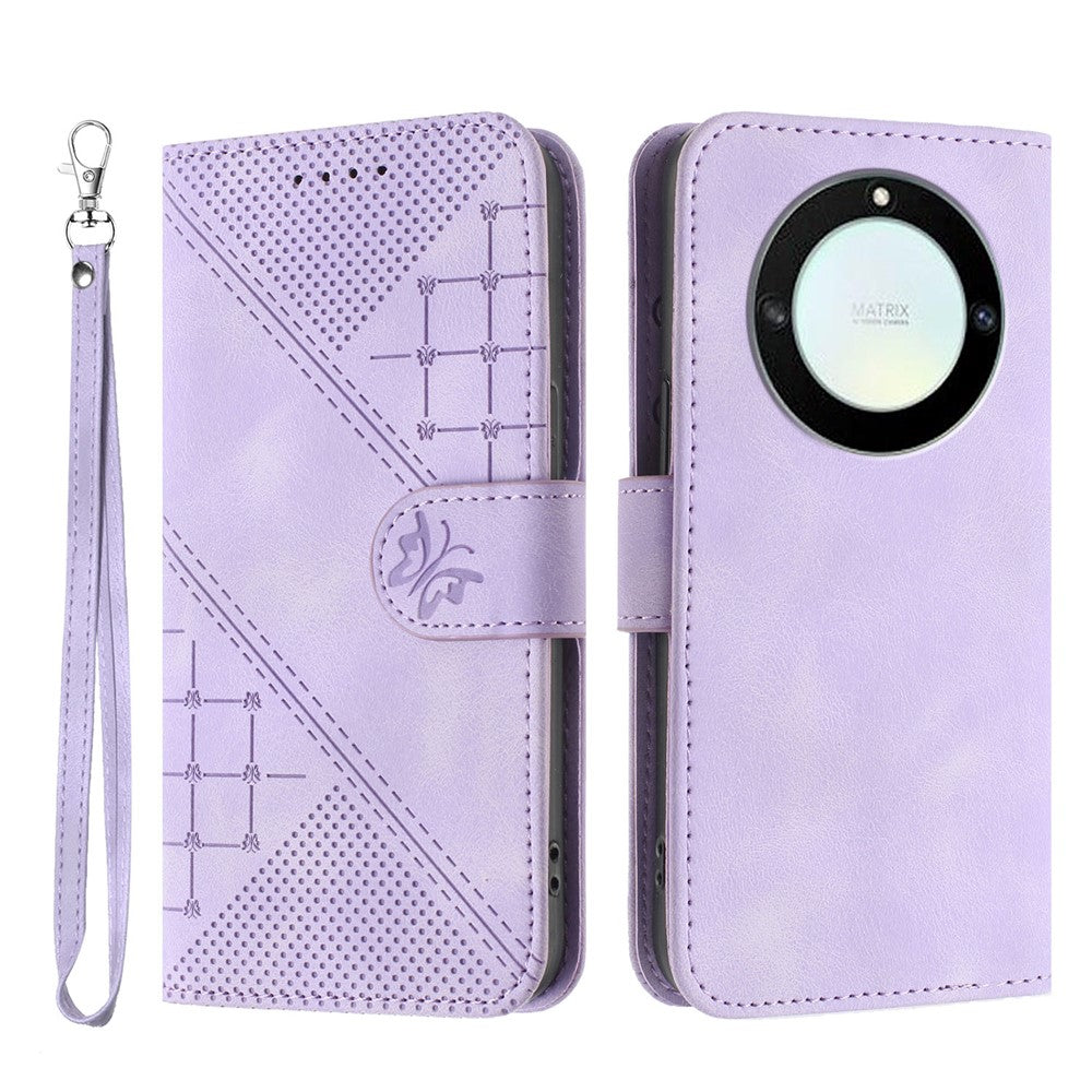 For Honor Magic5 Lite 5G / Honor X9a 5G / Honor X40 5G Leather Wallet Case Butterfly Flower Imprinted Phone Cover with Strap