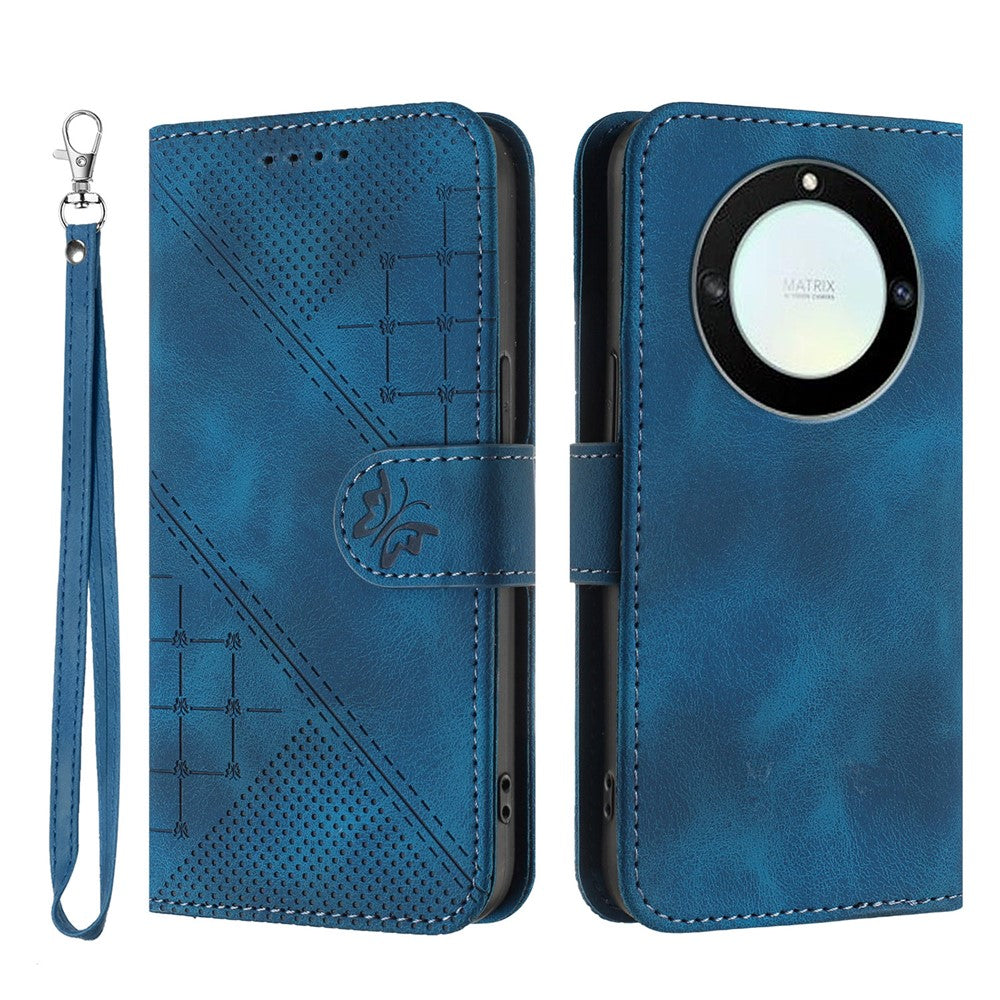 For Honor Magic5 Lite 5G / Honor X9a 5G / Honor X40 5G Leather Wallet Case Butterfly Flower Imprinted Phone Cover with Strap